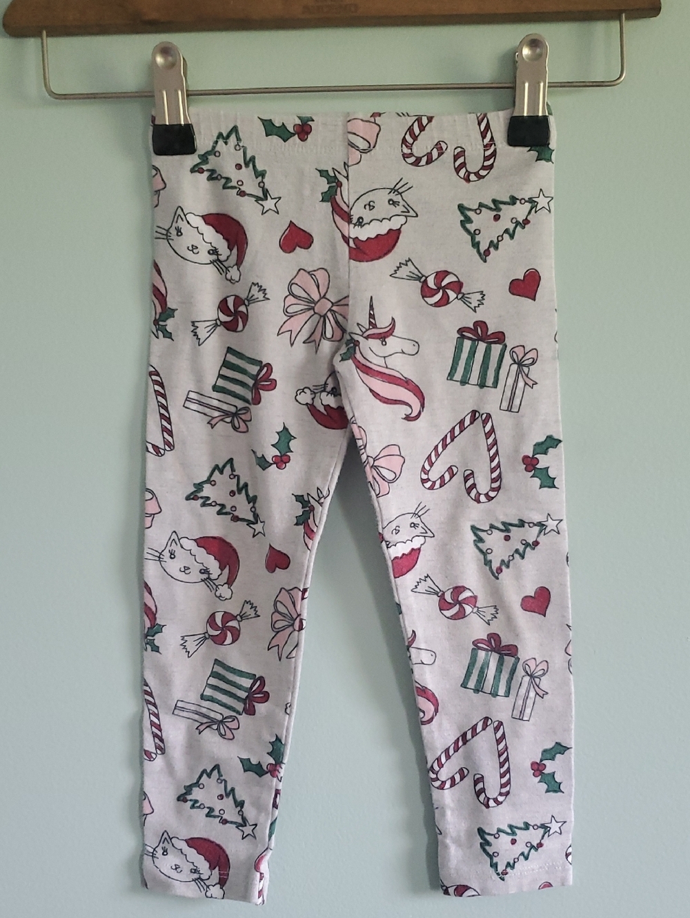 The Children's Place White Holiday Print Leggings with Red & Green